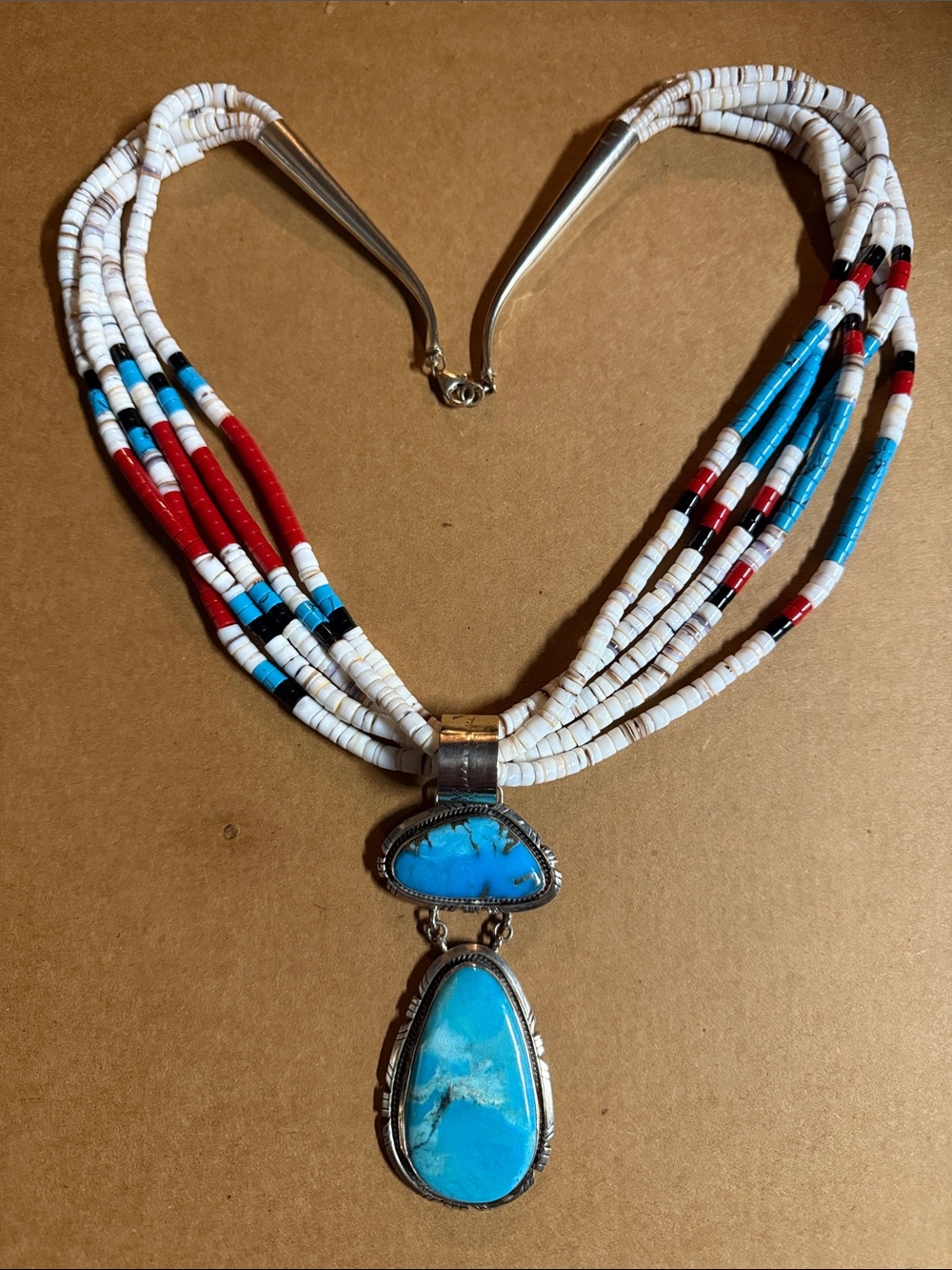 Turquoise Pendant Multi-Strand Heishi Necklace - Women Jewelry